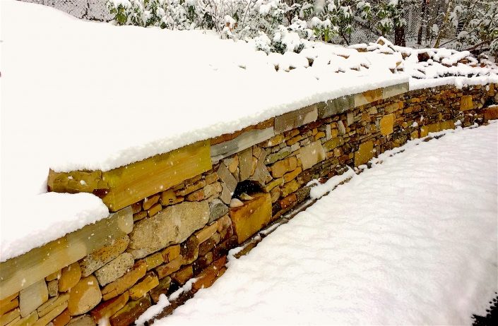 Mixed Stone Retaining Wall with Arches, North Carolina, 2018