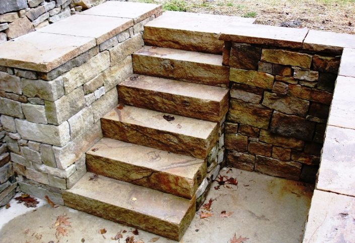 Sandstone Drystone Steps and Mortared Sandstone Wall, Pennsylvania 2006